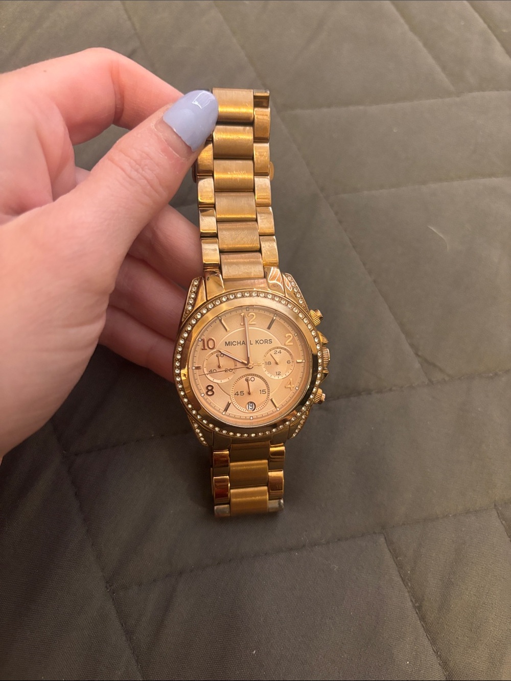 Michael Kors Gold Tone Crystal-Trim Chronograph Watch